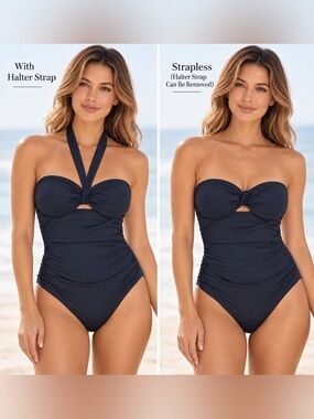 Change of Scenery Black One-Piece Swimsuit Convertible Halter or Strapless Small